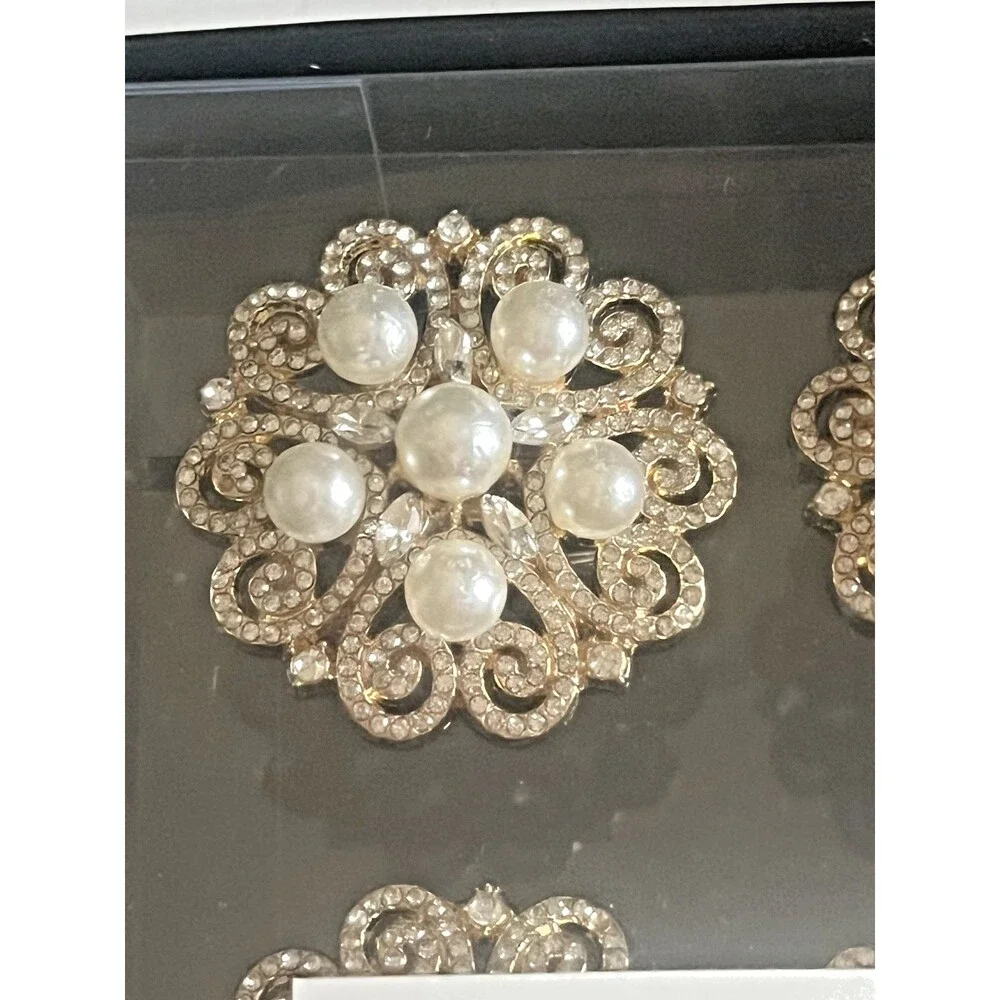 Studio 9 Luxury Round Napkin Rings Set of 4 Goldtone Rhinestones Pearls